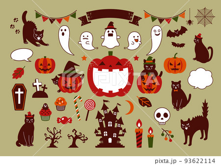 黒猫とハロウィンのイラストセット 93622114