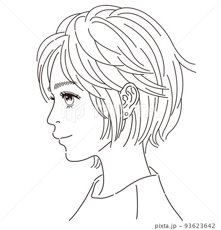 女性の横顔線画イラスト 横を向く若い女性の横顔の線画イラスト [148650700]｜毎月1点無料 イラスト