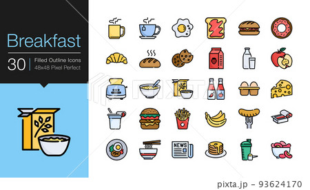 Breakfast icons. Filled outline design. Editable Stroke. 93624170