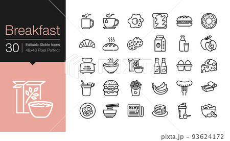 Breakfast icons. Modern line design. Editable Stroke. 93624172