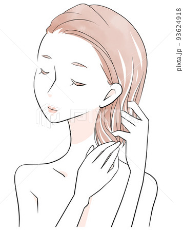 ヘアートリートメントする女性（水彩風） 93624918