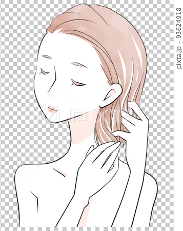 ヘアートリートメントする女性（水彩風） 93624918