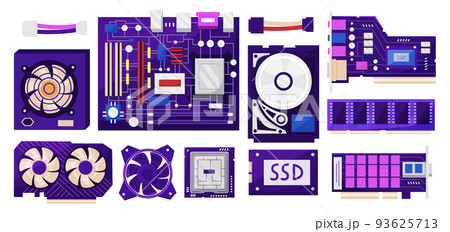 PC parts. Computer hardware collection....のイラスト素材 [93625713] - PIXTA