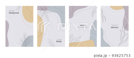Abstract modern pattern set. Botanical vertical background template. Leaf line art, graphic design post and posters collection, elegant floral element. Social media stories. Vector doodle illustration 93625753