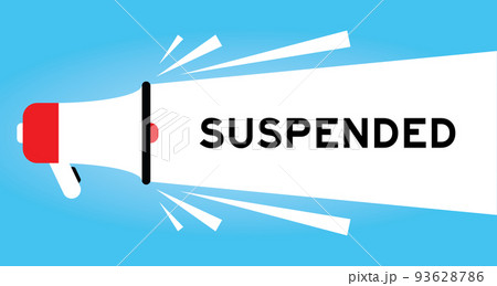 Color megaphone icon with word suspended in white banner on blue background 93628786