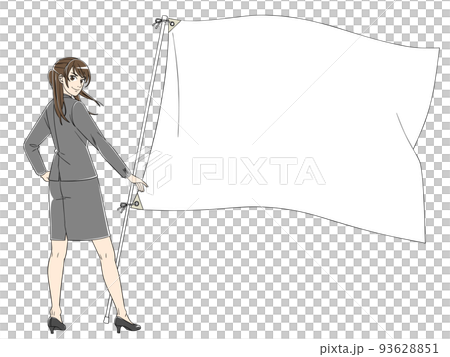 旗を持つ女性会社員 旗を持つ女性会社員 93628851