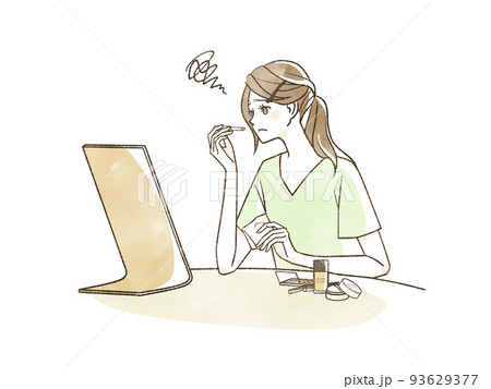 メイクで悩んでいる女性 93629377