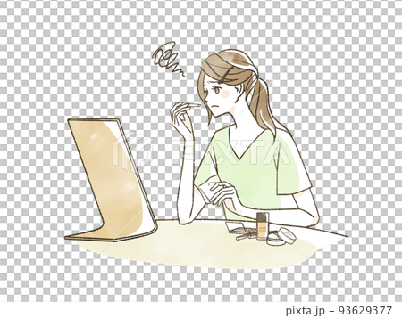 メイクで悩んでいる女性 93629377