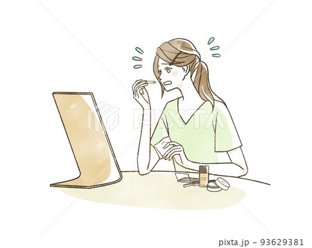 慌ててメイクをしている女性 慌ててメイクをしている女性 93629381