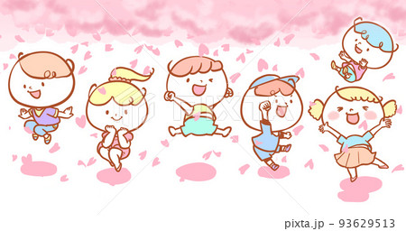 さくらの下で元気にはしゃぐこどもたち ウォームカラーバージョン さくらの下で元気にはしゃぐこどもたち ウォームカラーバージョン 93629513