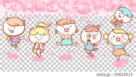 さくらの下で元気にはしゃぐこどもたち ウォームカラーバージョン さくらの下で元気にはしゃぐこどもたち ウォームカラーバージョン 93629513