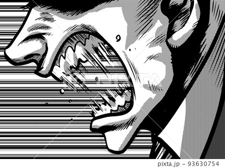 叫ぶ男性の横顔のマンガ劇画風イラスト 93630754