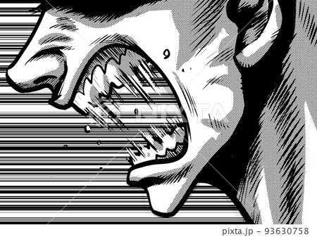 叫ぶ男性の横顔のマンガ劇画風イラスト 叫ぶ男性の横顔のマンガ劇画風イラスト 93630758