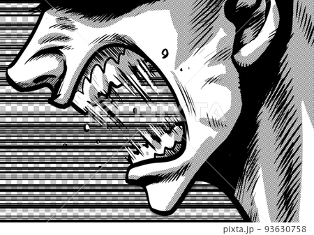 叫ぶ男性の横顔のマンガ劇画風イラスト 叫ぶ男性の横顔のマンガ劇画風イラスト 93630758