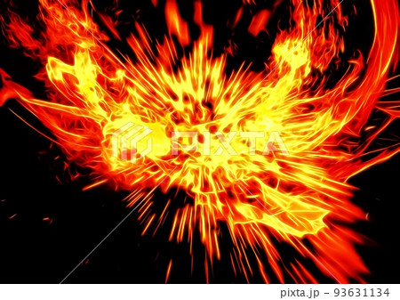 夜空に羽ばたく火の鳥のシルエットイラスト 93631134