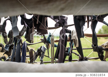 Military camouflage net. View from inside the shelter. Military camouflage net. View from inside the shelter. 93631654