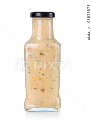 Glass bottle with BBQ sauces isolated Glass bottle with BBQ sauces isolated 93633673