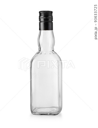empty glass bottle with black lid empty glass bottle with black lid 93633725