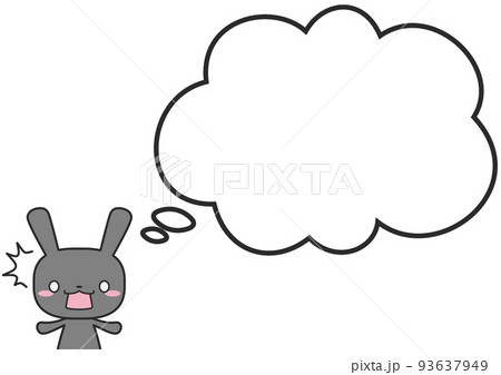 驚いている上半身のウサギさんとシンプルなもこもこフキダシ 93637949