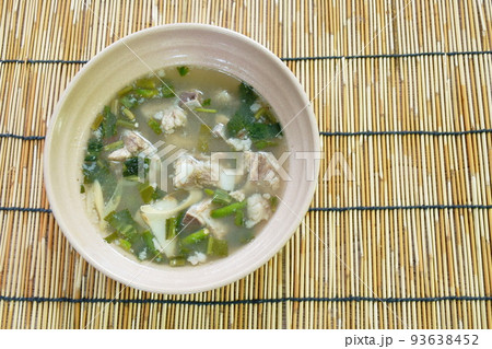 hot and spicy pork bone with tamarind and Thai herbs soup on bowl hot and spicy pork bone with tamarind and Thai herbs soup on bowl 93638452