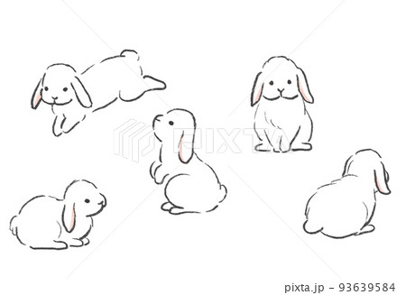 うさぎのかわいいイラスト ポーズ集 たれ耳 ロップイヤーのイラスト素材