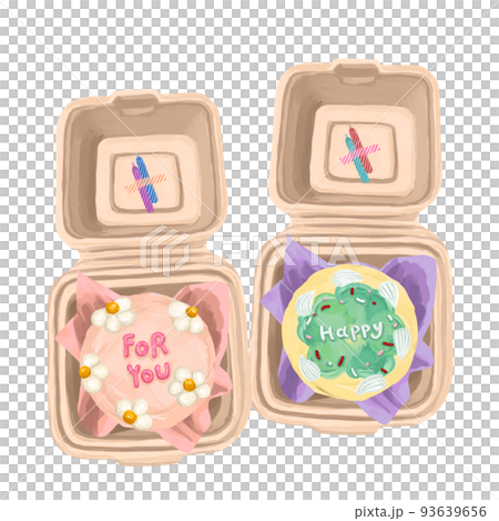 Lunch box cake Illustration of a birthday cake with two candles 93639656