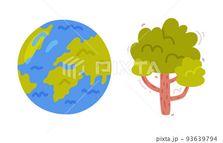 Green Globe Sphere and Tree as Planet and Nature Conservation Vector Set 93639794