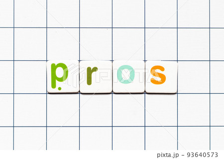 Colorful tile letter in word pros on white grid background 93640573