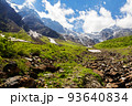 A view of a fabulous glacier in the mountains of the Greater Caucasus. 93640834