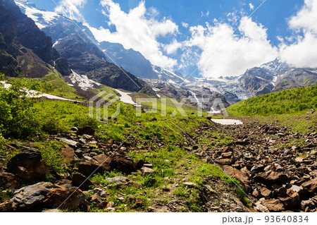 A view of a fabulous glacier in the mountains of the Greater Caucasus. A view of a fabulous glacier in the mountains of the Greater Caucasus. 93640834