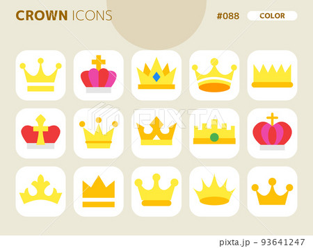 王冠に関連するカラースタイルのアイコンセット_088のイラスト
