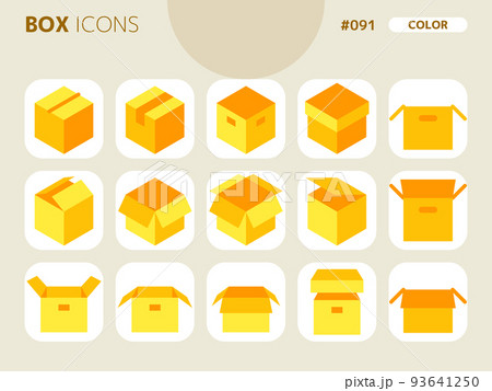 箱に関連するカラースタイルのアイコンセット_091 93641250