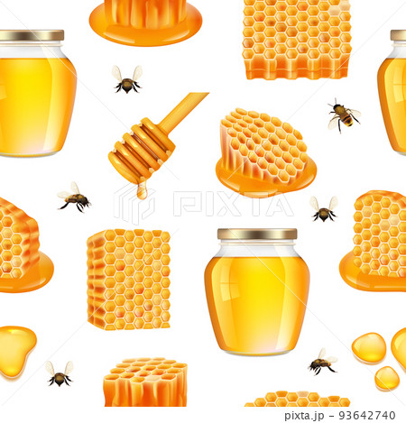 Apiary pattern. Honeycomb cells healthy ingredients decent vector seamless background with bee wax 93642740
