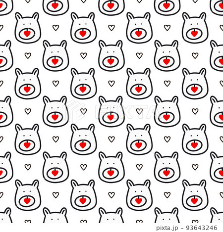 Seamless pattern with bear muzzle and hearts 93643246