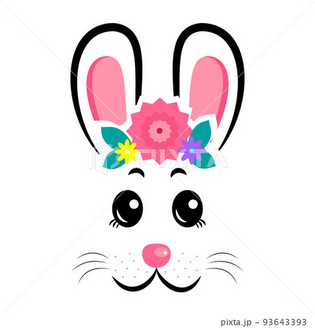 Kawaii bunny masks with pink ears and flowers Kawaii bunny masks with pink ears and flowers 93643393