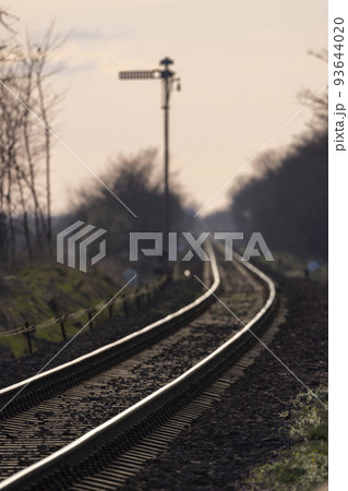 Old mechanical traffic light with rails 93644020