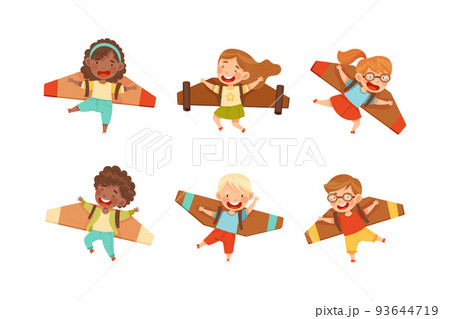 Cheerful Kids with Improvised Fake Wings Flying and Playing Vector Set Cheerful Kids with Improvised Fake Wings Flying and Playing Vector Set 93644719