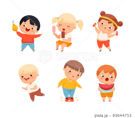 Little Kids with Overweight and Body Fat Engaged in Different Activity Vector Set Little Kids with Overweight and Body Fat Engaged in Different Activity Vector Set 93644753