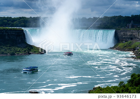 Niagara Falls, Ontario, Canada - July 10 2021 : Niagara Falls Cruise Boat Tour. Horseshoe Falls. 93646173