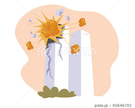 Building Towers under Bomb Explosion With Shrapnel And Fireball In City, Destroyed Towers Ruins, War Destruction, Terror Building Towers under Bomb Explosion With Shrapnel And Fireball In City, Destroyed Towers Ruins, War Destruction, Terror 93646702
