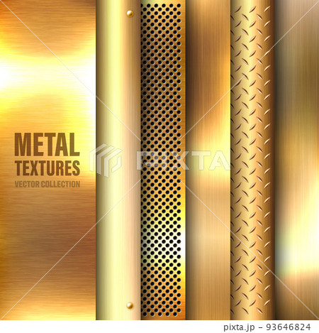 Realistic brushed metal textures set. Polished stainless steel background. Vector illustration. Realistic brushed metal textures set. Polished stainless steel background. Vector illustration. 93646824