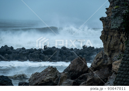 湘南七里ヶ浜・小動岬の台風のウネリ 93647011