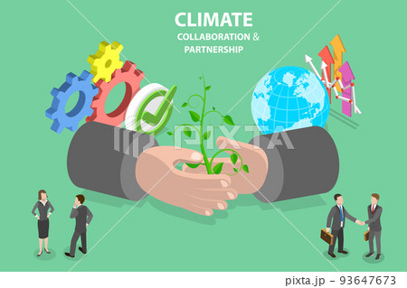 3D Isometric Flat Vector Conceptual Illustration of Climate Collaboration And Partnership 93647673