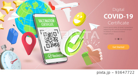 3D Vector Conceptual Illustration of Digital COVID Certificate 93647722