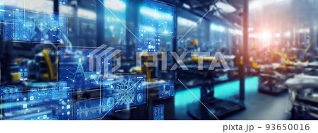 未来的な工場とテクノロジー バナー・広告向け横長ビジュアル 未来的な工場とテクノロジー バナー・広告向け横長ビジュアル 93650016