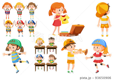 Set of children doing different activities Set of children doing different activities 93650906