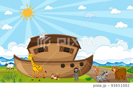 Noah's Ark with wild animals in nature scene 93651002