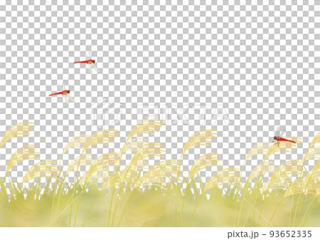 ススキ野原と赤とんぼのイラスト ススキ野原と赤とんぼのイラスト 93652335