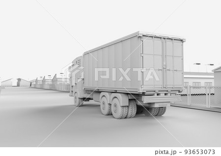 white logistic trailer truck or lorry model in industrial estate for smart logistic or white industrial 93653073