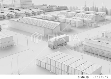 white logistic trailer truck or lorry model in industrial estate for smart logistic or white industrial 93653075